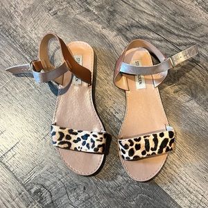 Steve Madden Faux Leather Sandals Mixed Material & Color, Leopard, Gold, & Camel